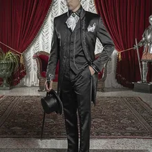 Модная белая черная вышивка жениха смокинги друзей жениха Мужские свадебные костюмы выпускного вечера на заказ(куртка+ брюки+ жилет) K: 87