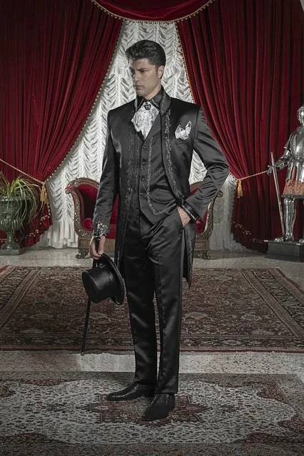 

Fashionable White Black Embroidery Groom Tuxedos Groomsmen Men's Wedding Prom Suits Custom Made (Jacket+Pants+Vest) K:87
