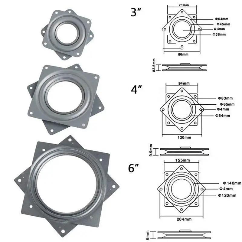 Lazy Susan шарикоподшипник металлическая поворотная пластина-95x95x9 мм