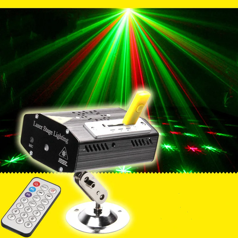 

USB Disk Music MP3 Mini Stage Lights with Remote Control Sound KTV Party Laser Projector Lighting Disco for Chrsitmas Brithday