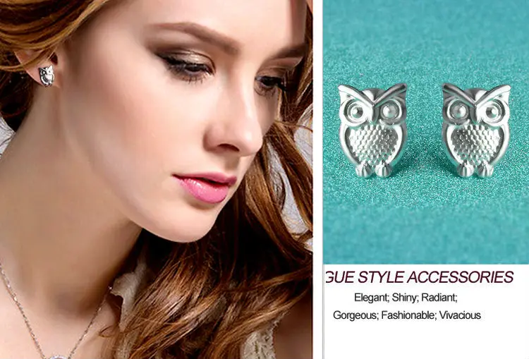Серебро серьги гвоздики ASOS Мода Сова 925 Серебряные Серьги Женщины Ювелирные