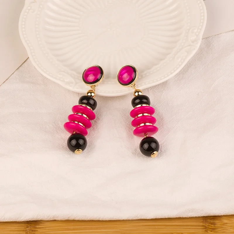 GuanLong Vintage Fashion Resin Statement Earrings Women Long Red Geometric Gold Metal Acrylic Drop Earring Elegant Gifts Jewelry