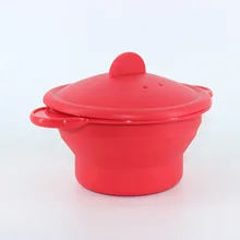 Кухонная утварь красная силиконовая складная Выдвижная кастрюли-пароварки с крышкой с двойной ручкой практичная пароварка