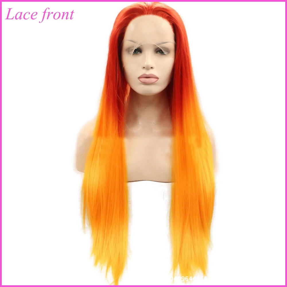 Yiyaobess термостойкий синтетический длинный без клея прямой парик с кружевом спереди черный синий зеленый розовый оранжевый красный Омбре парики для женщин