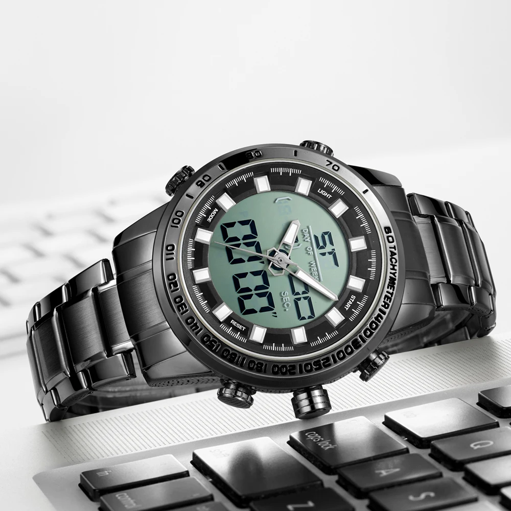 Кварцевые часы для мужчин черный браслет из нержавеющей стали мужские наручные