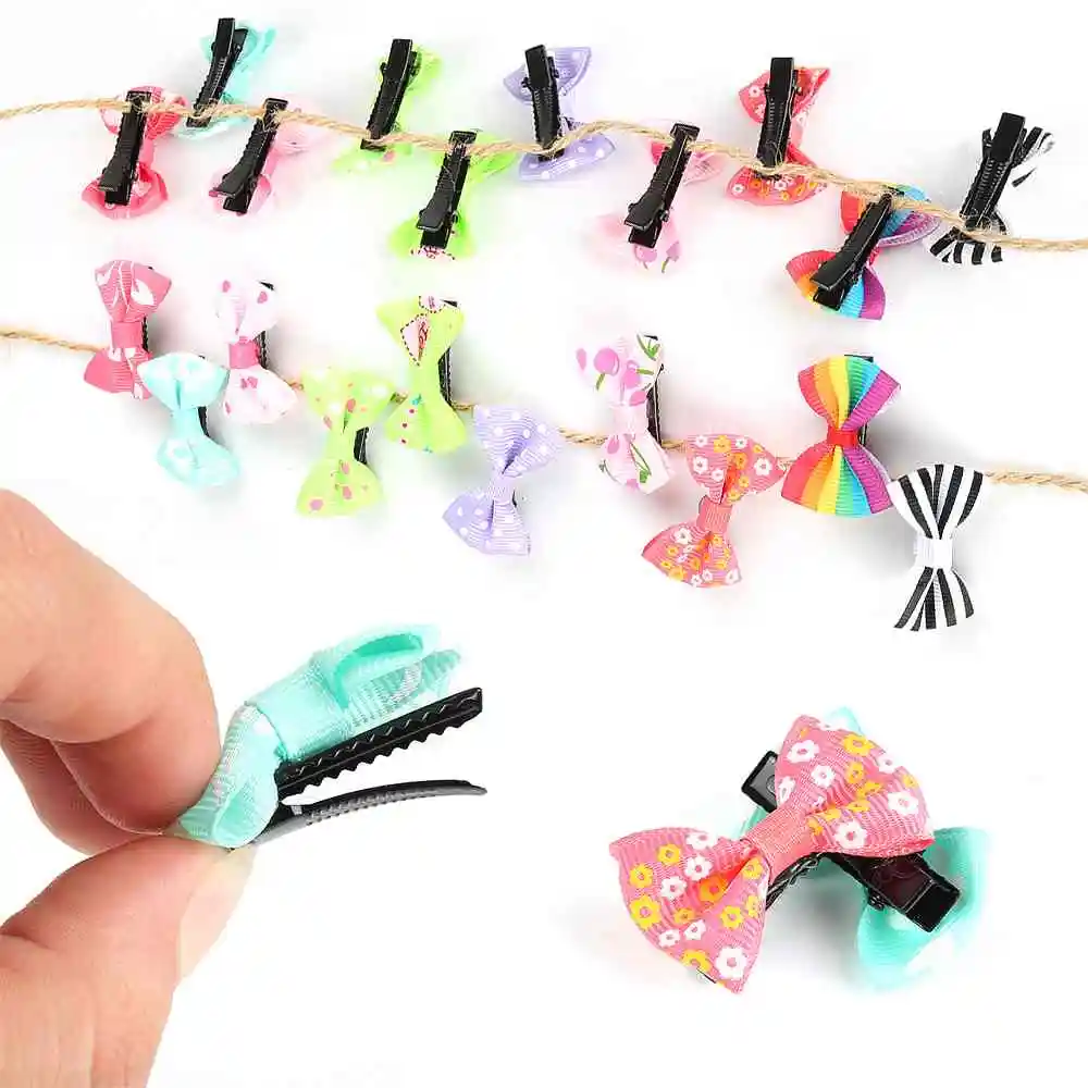 Заколки для волос заколки ELECOOL 10pcs Mini Hair Clips Bow Hairgrips Sweet Girls Solid Dot/ Stripe Printing Headbands Salon Hairpins Hair Styling Tool