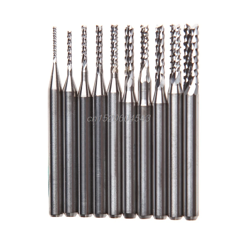 

10Pcs/Set 1/8'' 0.8-3.175mm Drill Bits Engraving Cutter Rotary PCB CNC End Mill R06 Drop Ship
