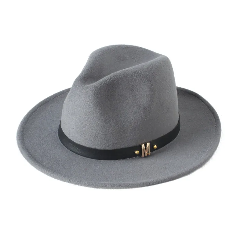 Новая шерстяная мужская шляпа от солнца для джентльмена с широкими шерстяными шапками для джазования с полями, церковная Кепка Панама Федора 20 - Цвет: Grey