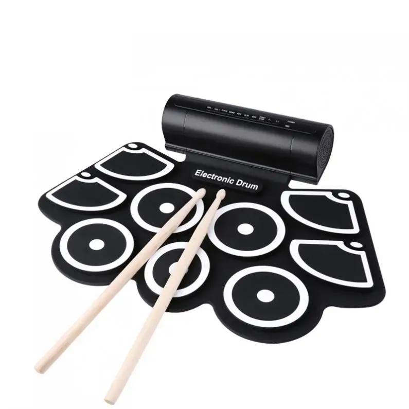 Портативный свернутый электронный барабанный набор 9 силиконовых подушечек встроенные стереодинамики с барабанные палочки, ножные педали с поддержкой USB MIDI