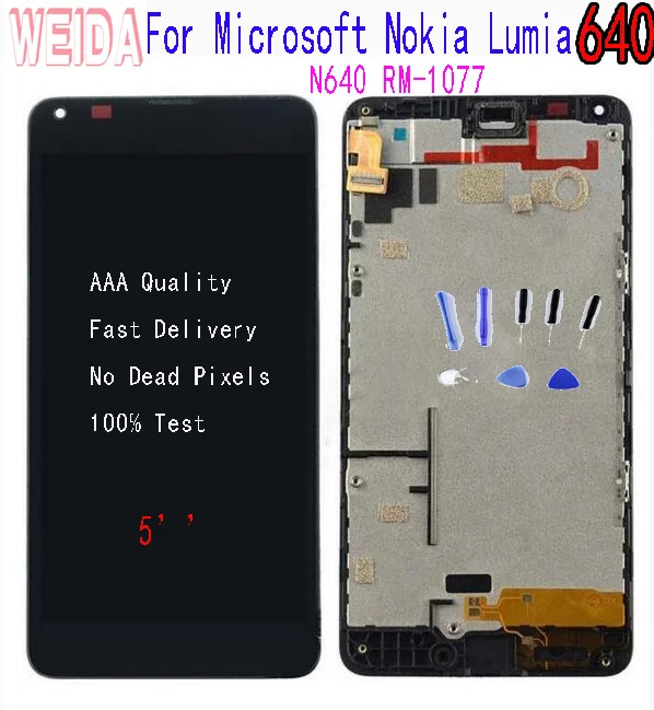

WEIDA 5 " For Microsoft Nokia Lumia 640 LCD Display Digitizer Touch Panel Screen Assembly with Frame +Tool N640 RM-1077