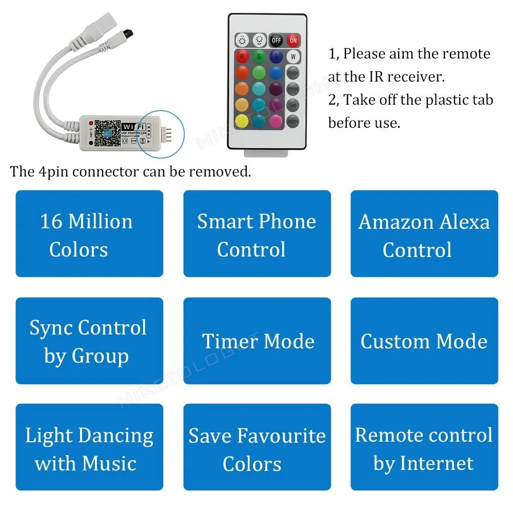 3528 набор RGB WiFi контроллер с аддитивной цветовой моделью Syc управление от Alexa Google Home смартфон+ 5 м 300LED 3528 RGB полоса+ Мощность полный комплект