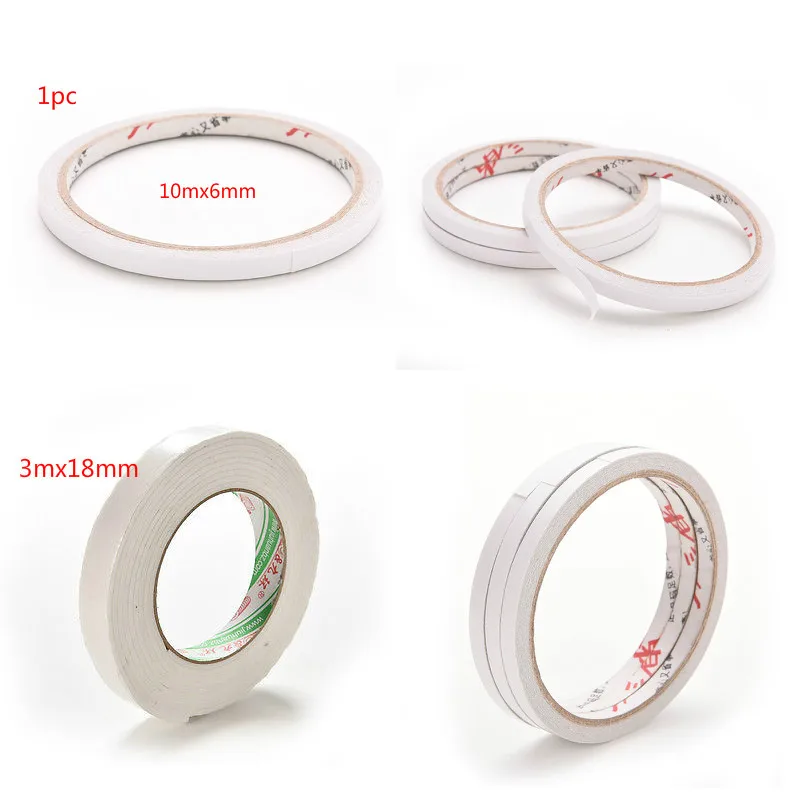 

10mx6mm 3mx18mm Double Sided Faced Adhesive Strong Sticky Adhesion Tape White Powerful For Office home use