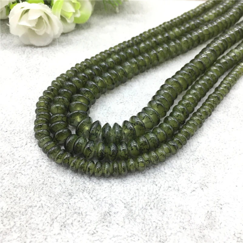 

Beautiful UFO Shaped Glass Beads Loose Spacer Charm Beads Hole Beads Fashion Jewelry Making Accessory #FZ-30 Dark Green