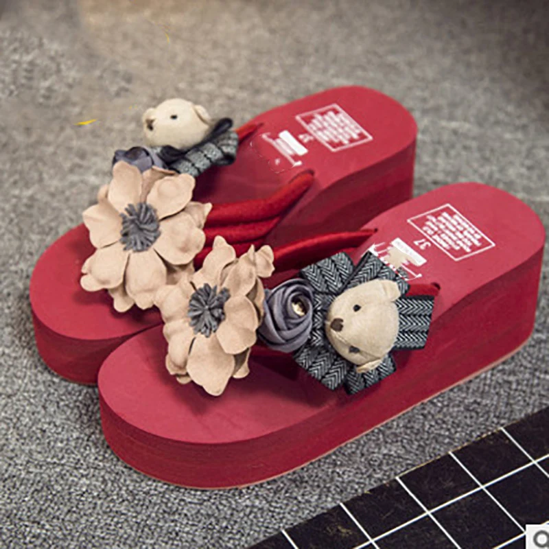 

high-heeled bear flip-flops beach shoes womens luxury shoes women designers casual Shoes beach outdoor anti-skid female summer