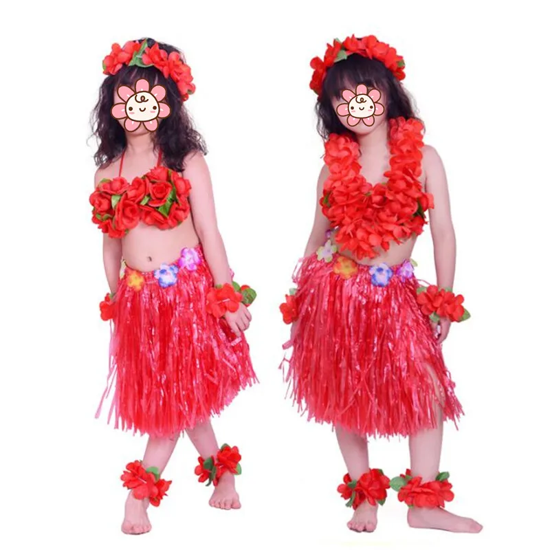 Hawaii Flower Lei оголовье хула гирлянда на шею Напульсники лента для ног юбка "Хула" бюстгальтер для девочек летние Детский костюм для вечеринок
