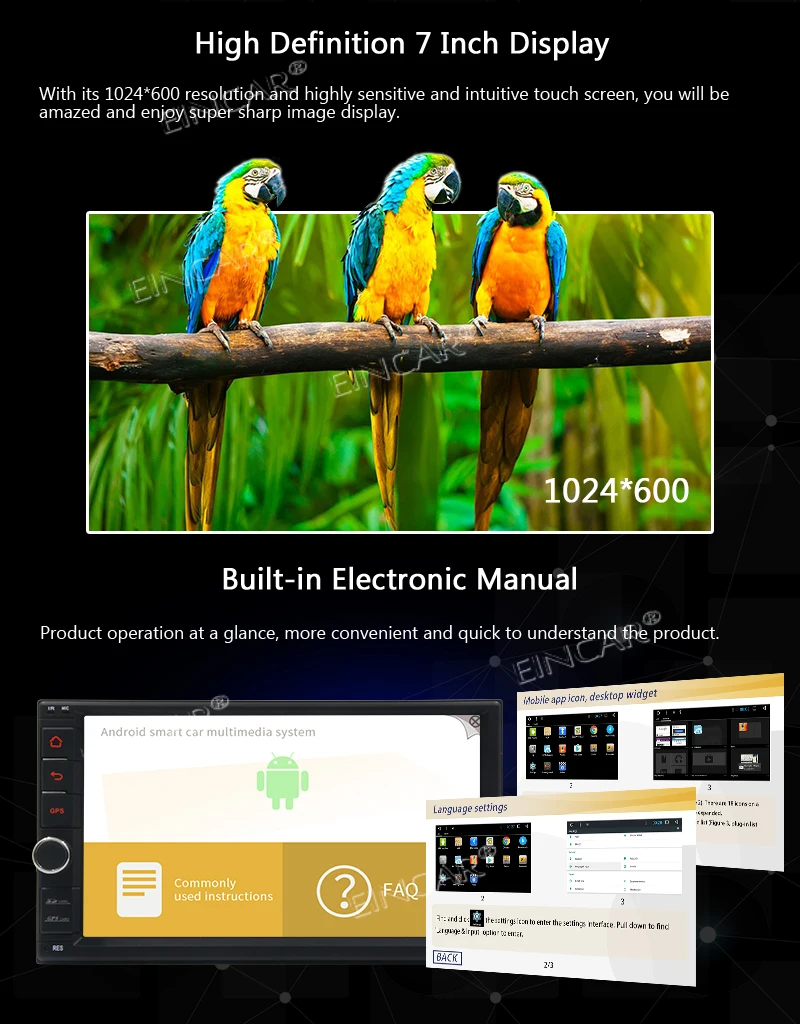 Clearance EinCar In Dash Android 8.1 Double Din 7 inch Capacitive 1024*600 Touch Screen Car Stereo NO DVD Player GPS Navigation WiFi Blue 4