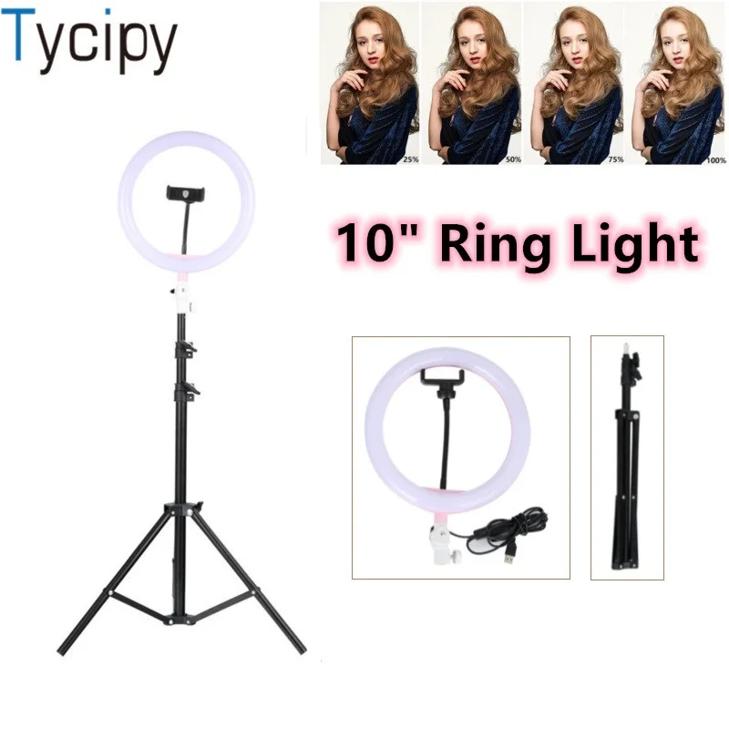 Кольцевой осветитель Tycipy 10 дюймов с регулируемой яркостью для студийной камеры