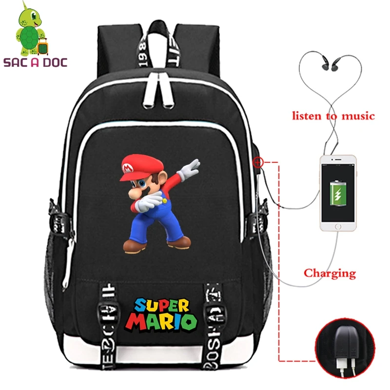 

Super Mario USB Charging Backpacks Bag Laptop Backpack Male Mochila School Shoulder Bags Mochilas Notebook Anti-theft Backpack
