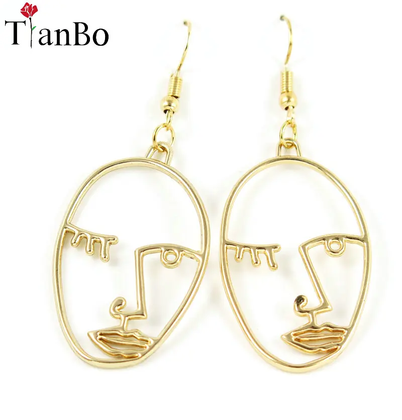 TianBo Funky стиль абстрактный золотой цвет лицо висячие серьги девушки очаровательные модные серьги для женщин подарок