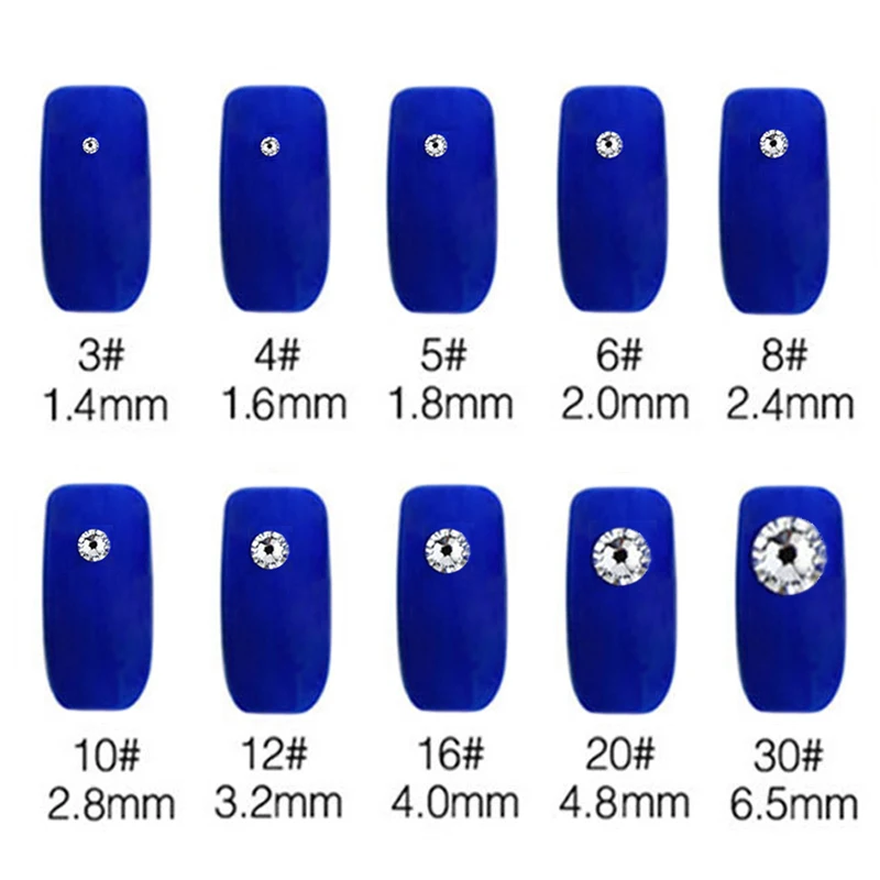 1440 шт, SS3-SS30, разные размеры, Стразы AB с плоской задней поверхностью для украшения ногтей, стразы для обуви и танцевального платья, 200