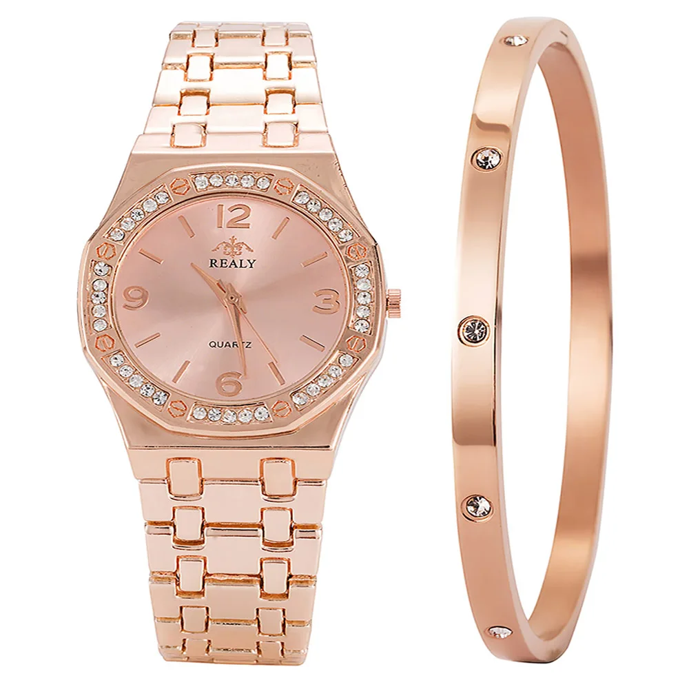 

Top gift box set Women's 3 Pcs Watch Set Chic Rhinestone Inlaid Stainless steel Bracelets alloy Watch Band Quartz Watch hot sale