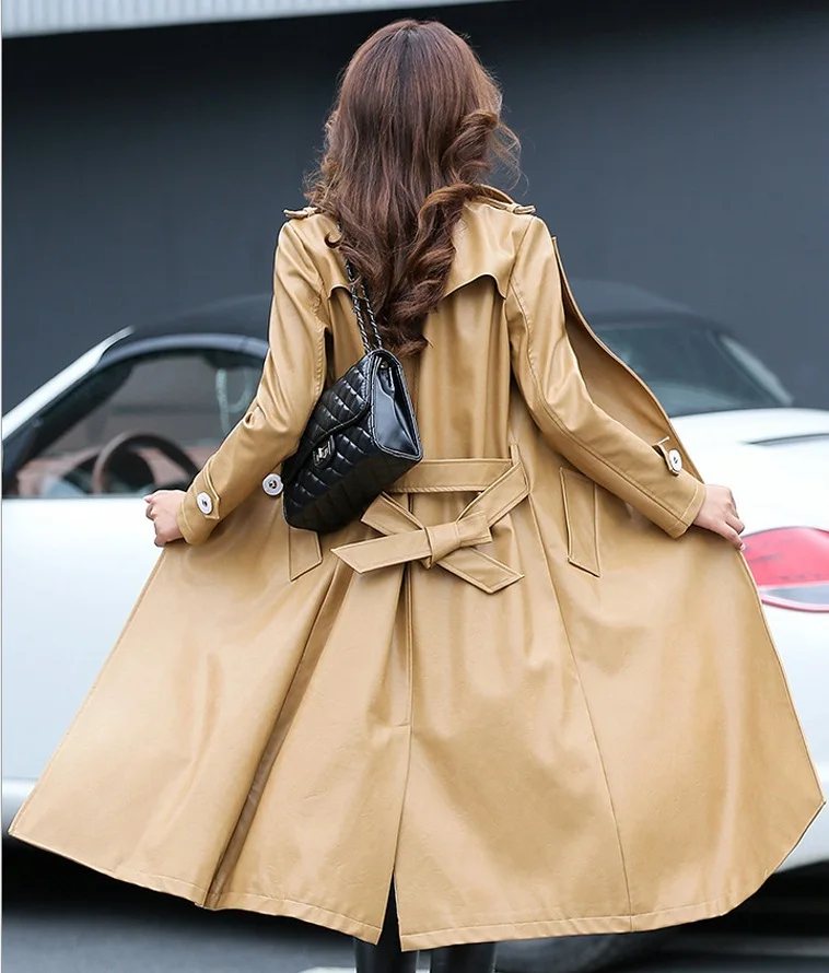 Новая осень/зима Женская куртка из ПУ-кожи Тренч в европейском стиле верхняя одежда модная одежда X-длинное пальто Одежда для беременных 931