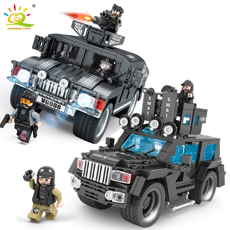 

HUIQIBAO TOYS Military Hummer H2 Jeep Commando Building Blocks For Children Compatible Legoingly SWAT Police Truck Car DIY Brick