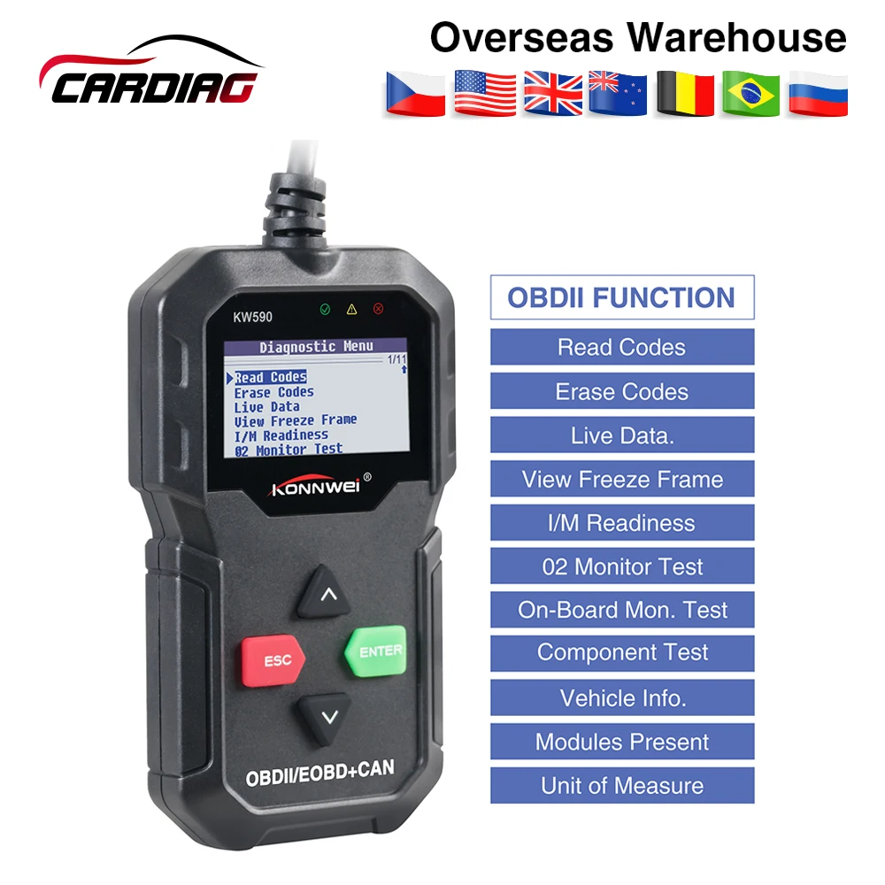 OBD2 диагностический инструмент KONNWEI KW590 Автомобильный сканер универсальный