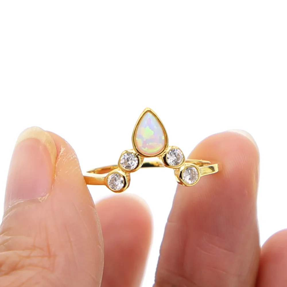 

love heart micro pave cz gold filled V shape rings tear drop opal cz gold jewelry for women special high quality