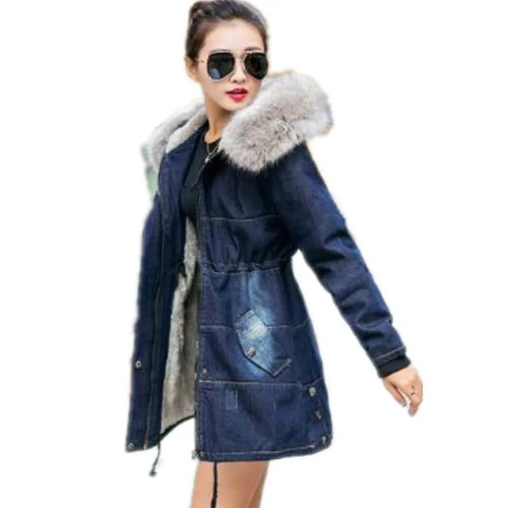 Lisa Colly, Женское зимнее пальто, куртка, длинное джинсовое пальто с капюшоном, женские синие джинсовые куртки, пальто для девушек, Толстая теплая верхняя одежда