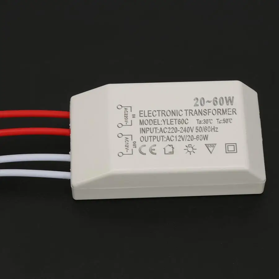 220V дo AC 12V Электронный трансформатор Напряжение конвертер 20-60W Смарт Питание Драйвер Белый