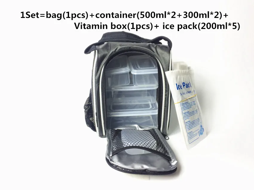 Small set grey Водонепроницаемая сумка для пикника, еды, ланча, льда, изолированная, портативная, тканевая, Термосумка-холодильник, объемная сумка для хранения, включает в себя пластиковую коробку - Цвет: Small set grey