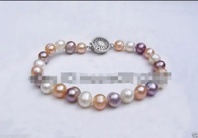 

FREE SHIPPING HOT sell new Style >>>> Beautiful 7-8 mm multicolor freshwater Cultured pearl bracelet 7.5 inches