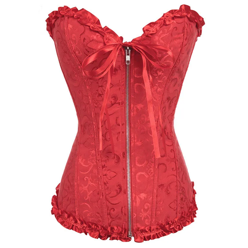 

Sexy Bridal Wedding Jacquard Zipper Corset Gothic Bustier Corpete Corselet Overbust Push Up Corsets Plus Size