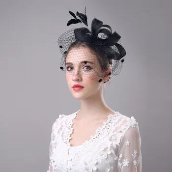 

Fashion Women Hat Gauze Flower Bow Hairpin Wedding Manual Photography Props Hair Accessories Feather Headdress Hairpins
