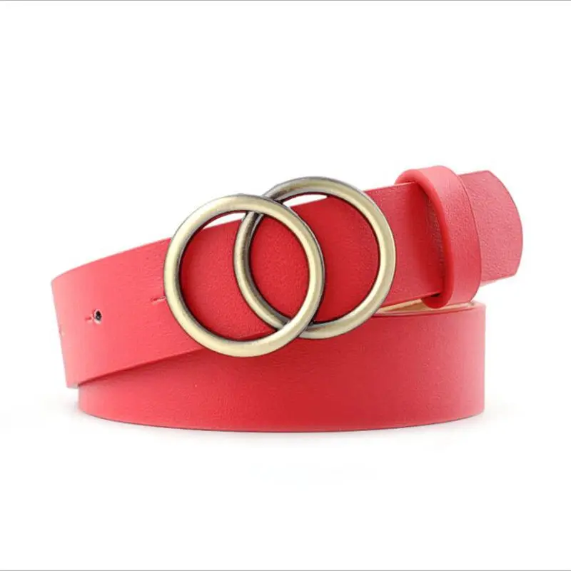 Red Double Ring Buckle Vintage Ladies Belt Jeans Wild Belts For Women Fashion Students Simple New Circle Pin Buckles Belt - Цвет: Red