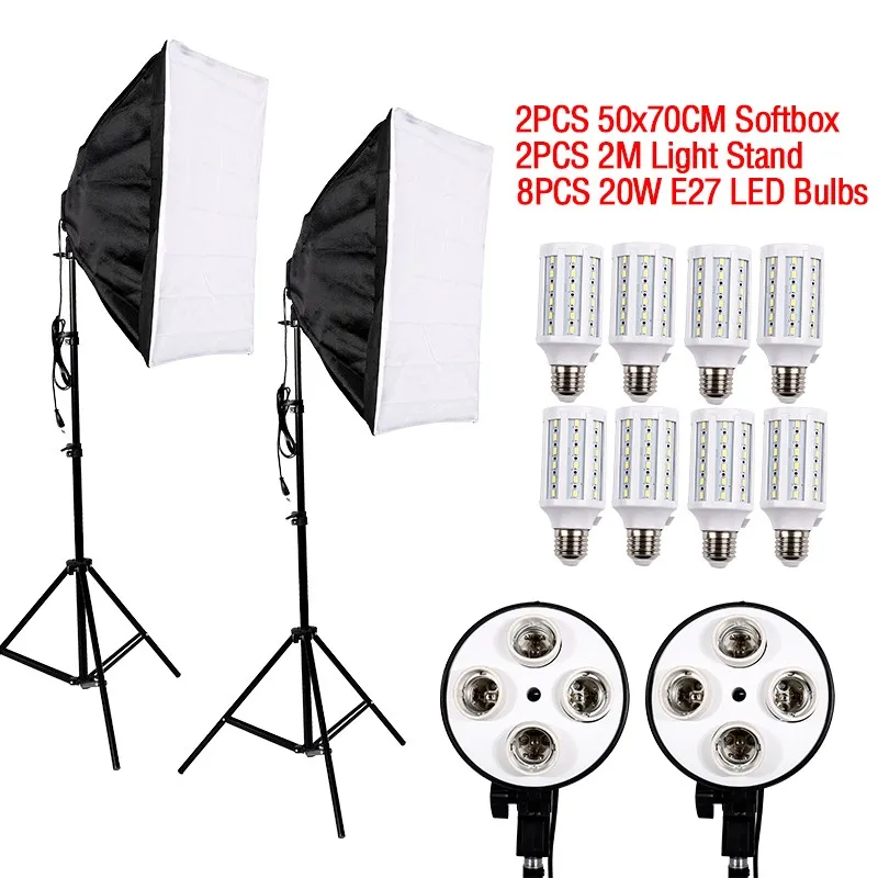 Hot sale 8PCS E27 LED Bulbs Photography Light Kit Photo Equipment+ 2PCS Softbox Light Box+Light Stand For Photo Studio Diffuser Hot sale 8PCS E27 LED Bulbs Photography Light Kit Photo Equipment+ 2PCS Softbox Light Box+Light Stand For Photo Studio Diffuser
