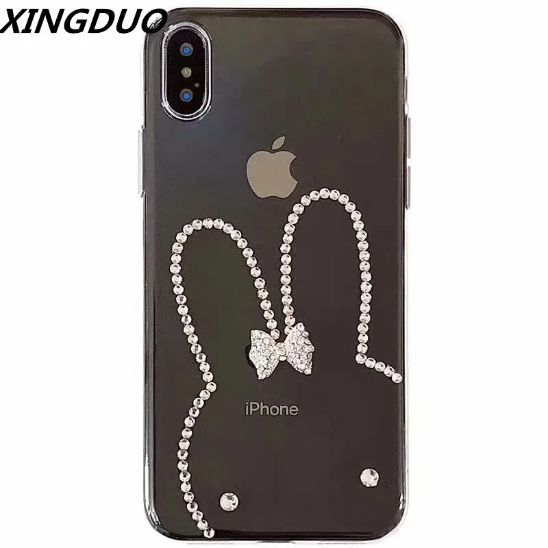 

XINGDUO Transparent Rhinestone Case for Samsung S10 Lite S8 S9 S7 Plus Jewelled cute rabbit Diamonds TPU soft case for A7 A82018