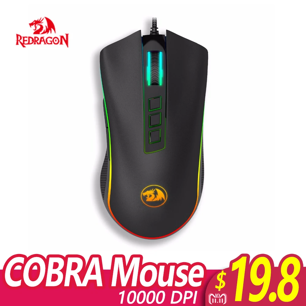 

Redragon COBRA M711 Chroma 10000 DPI Wired Gaming Mouse 16.8 Million RGB Color Backlit 7 Programmable Buttons Optical LED PC lol