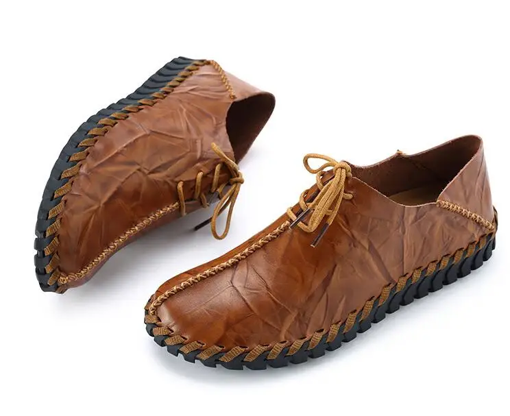 Осенняя мужская обувь Швейные Лоферы обувь мужская кожаная повседневная обувь с круглым носком черные дышащие- обувь на шнуровке