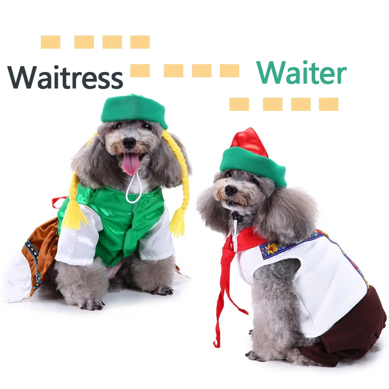 

Funny Halloween Dog Clothing Winter Cute Dog Waiter Cosplay Suit Cat Costume Pet Coat Bulldog Jacket Xmas Christmas Outfit