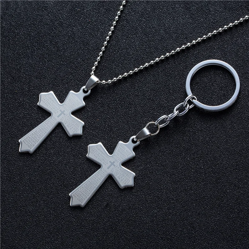 

Classic Cross Stainless Steel Necklaces Silver Color Bible Cross Pendant & Chain For Men & Women Jewelry Christmas Gifts