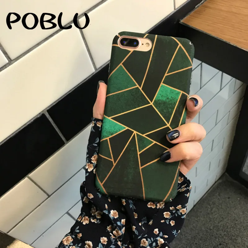 

POBLU For Iphone XS MAX XR Luxury Matte Dark Green Grey Geometry Fashion Designed Hard PC Phone Cover Case For iPhone 6s 7 8Plus