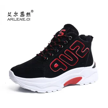 

2018 Winter Plush Warm Women Tennis Shoes Platform Sneakers Chunky Height Increasing Sport Shoes Lady Outdoor Trainers Shoes