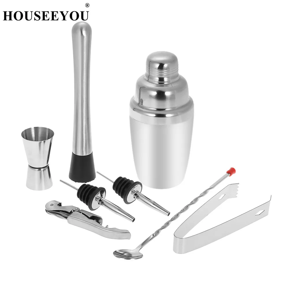 HOUSEEYOU 8pcs/set Stainless Steel Professional 350ml Cocktail Shaker