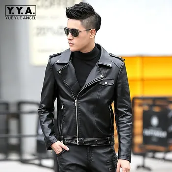 

New Men's Popular Handsome PU Leather Jacket Punk New Turn-down collar Leather Jackets Zipper Men Chupas De Cuero Hombre