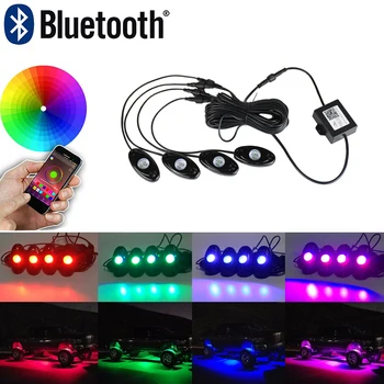 

4 Pods RGB Led Rock Light W/ Bluetooth Controller Remote Multicolor Neon Led Light Kit Timing Music Mode Flashing Universal