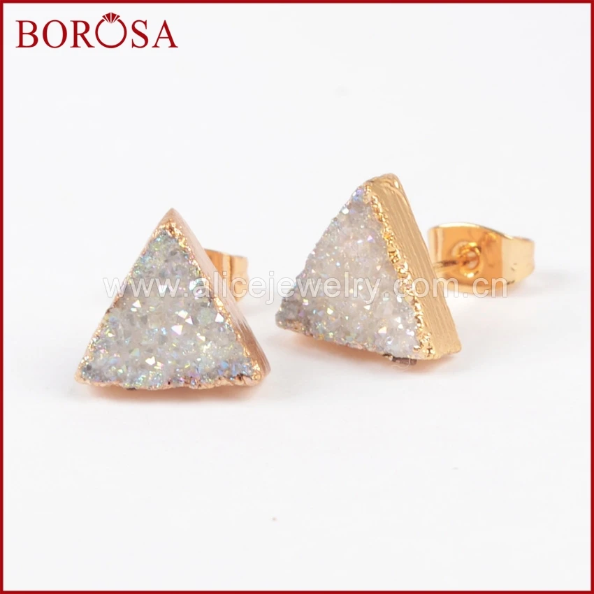 Серьги гвоздики BOROSA с драгоценными камнями золотого цвета|earring gem|colorful stud earingsstud