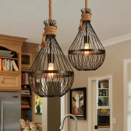 Creative Loft Style Hemp Rope Iron Droplight Edison Vintage Pendant Light Fixtures For Dining Room Hanging Lamp Home Lighting