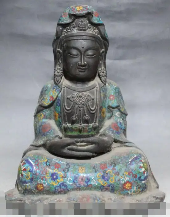 

S6169 16" Chinese Bronze Cloisonne Enamel Kwan-yin Bodhisattva Goddess Buddha Statue D0318